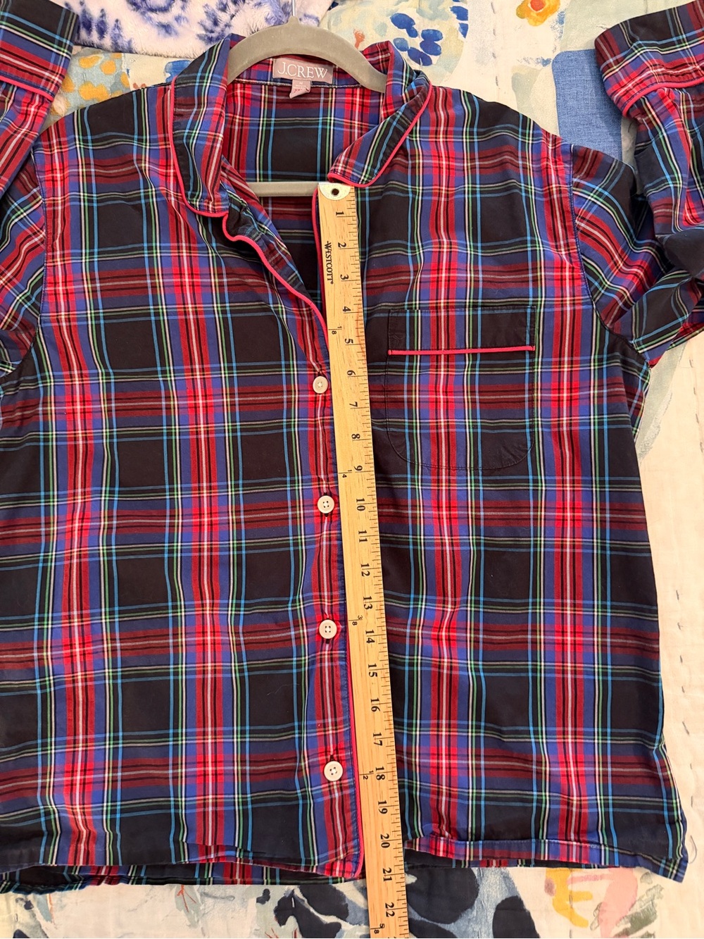 J. CREW M Red Black Plaid Pajama Top Piping Button-Up Cotton Poplin - Picture 11 of 12